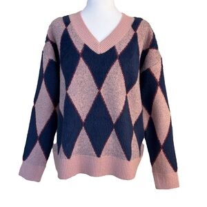 FRNCH Sweater Pink and Navy Diamond Argyle Small/Medium